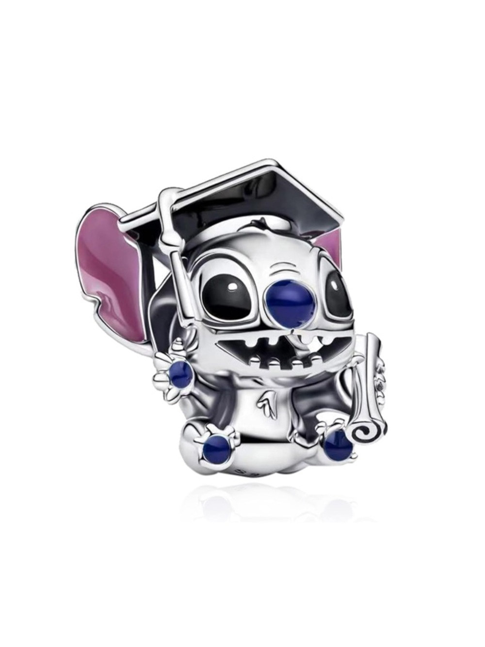 925 Sterling Silver Stitch Graduation Charm with Pink Accents